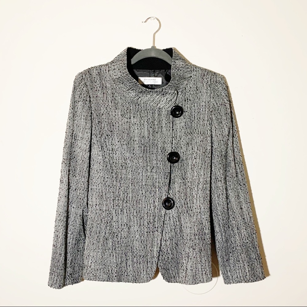 TAHARI Wool Blend Textured Black & White Blazer